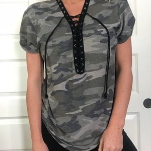F21 Camo Lace Up Shirt - M